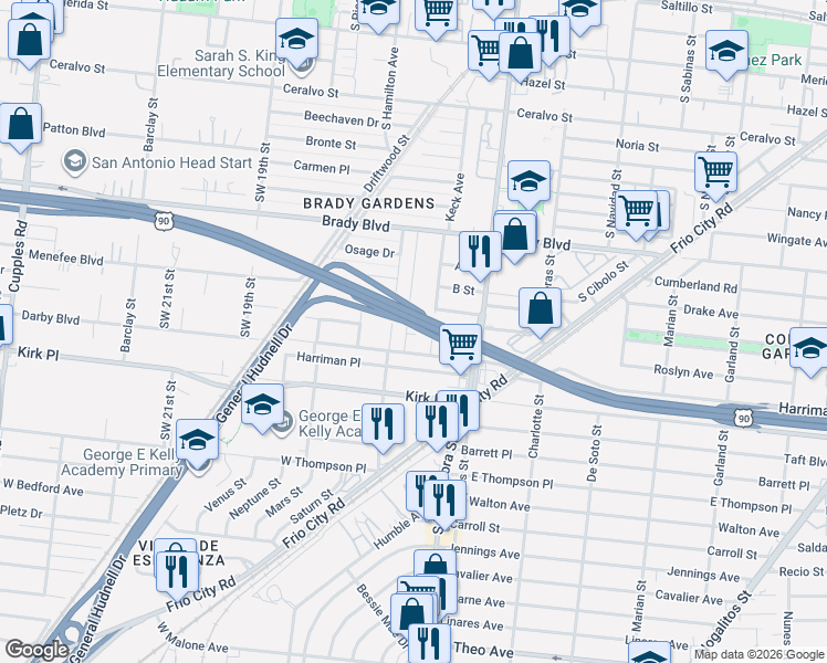 map of restaurants, bars, coffee shops, grocery stores, and more near 226 Bogle Street in San Antonio