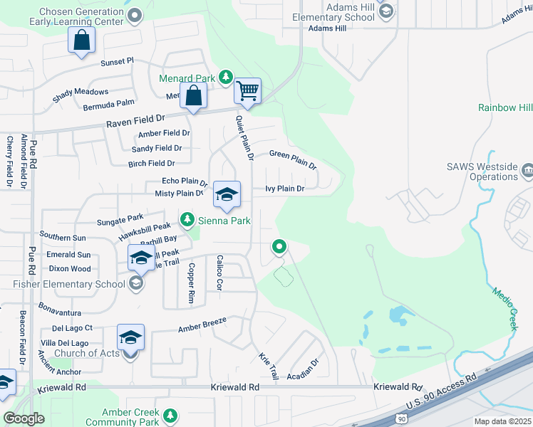 map of restaurants, bars, coffee shops, grocery stores, and more near 3011 Saylers Creek in San Antonio