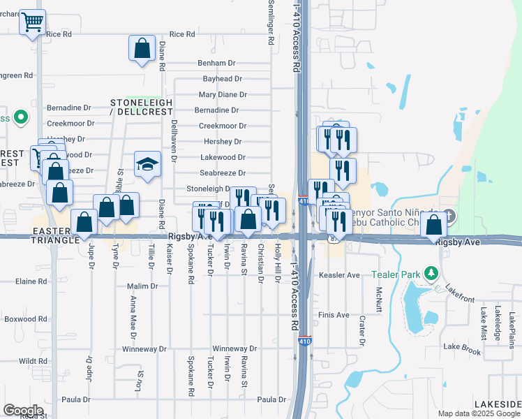 map of restaurants, bars, coffee shops, grocery stores, and more near 5030 Wycliff Drive in San Antonio