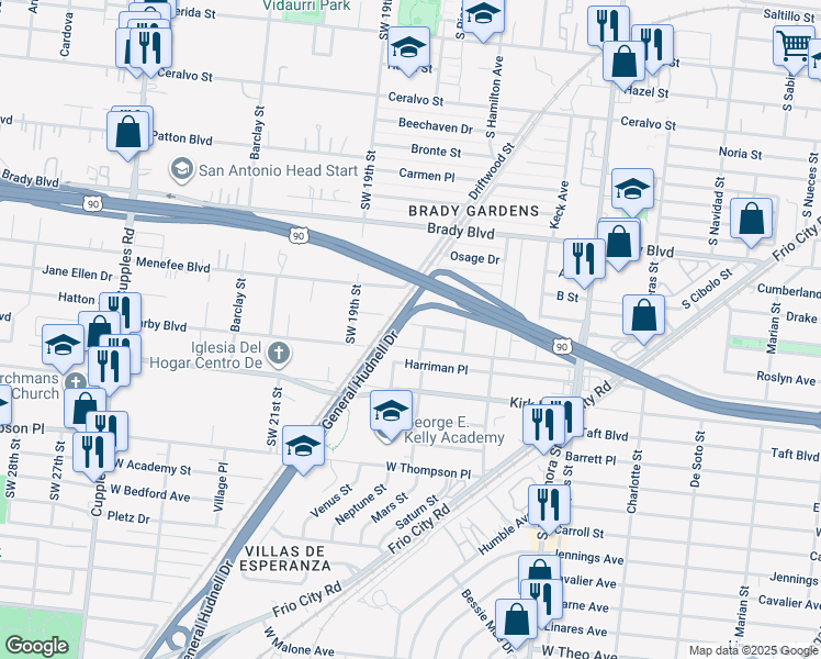 map of restaurants, bars, coffee shops, grocery stores, and more near 254 Arapahoe Drive in San Antonio