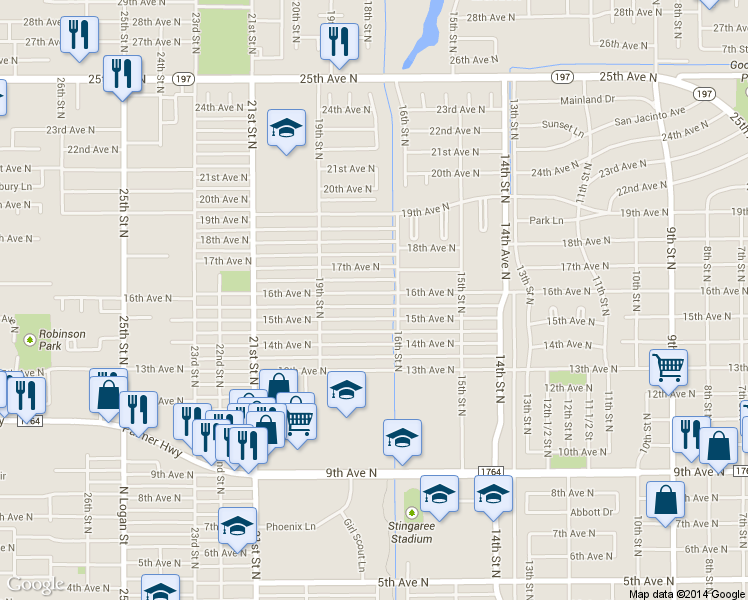 map of restaurants, bars, coffee shops, grocery stores, and more near 1613 16th Avenue North in Texas City