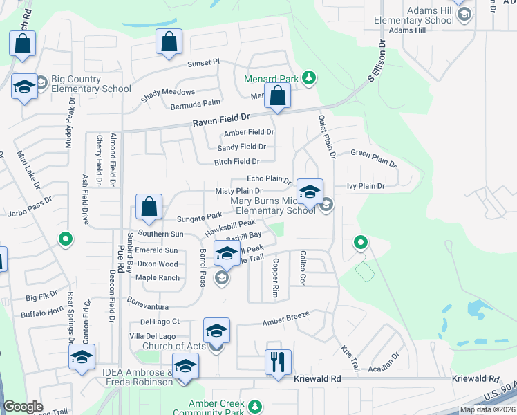 map of restaurants, bars, coffee shops, grocery stores, and more near 3115 Carswell Bend in San Antonio