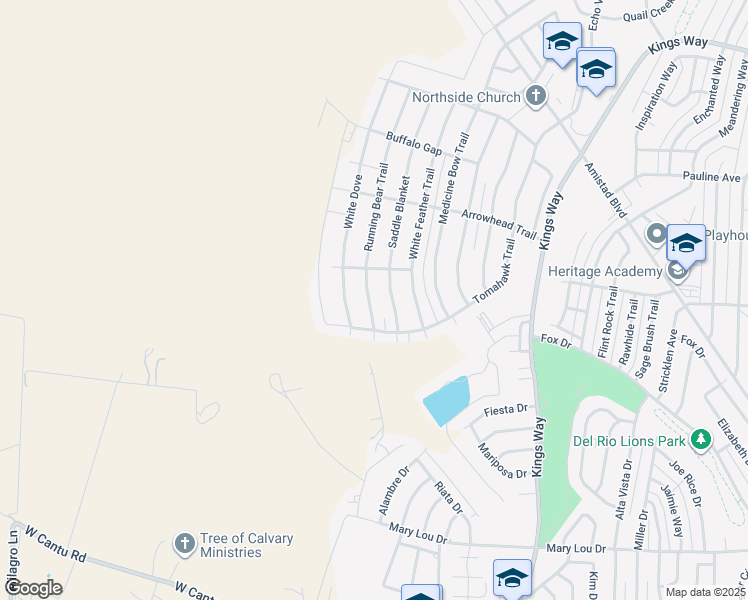 map of restaurants, bars, coffee shops, grocery stores, and more near 224 Running Bear Trail in Del Rio