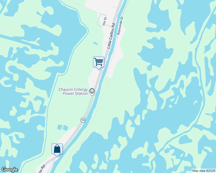 map of restaurants, bars, coffee shops, grocery stores, and more near 6126 Bayouside Drive in Chauvin