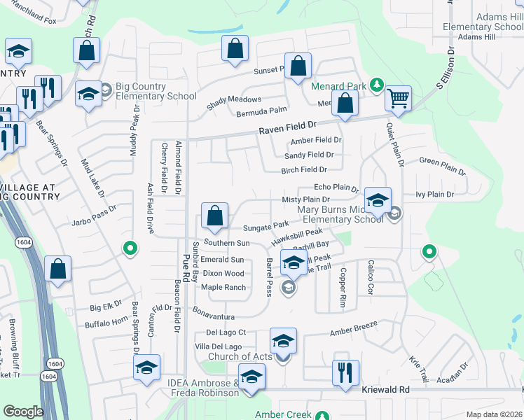 map of restaurants, bars, coffee shops, grocery stores, and more near 10119 Fourwind Pass in San Antonio