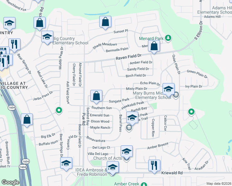 map of restaurants, bars, coffee shops, grocery stores, and more near 10119 Fourwind Pass in San Antonio
