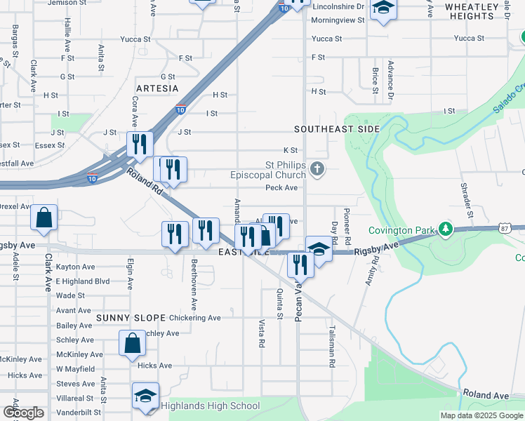 map of restaurants, bars, coffee shops, grocery stores, and more near 119 Alhaven Avenue in San Antonio
