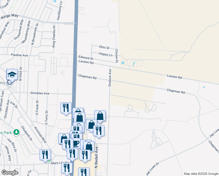 map of restaurants, bars, coffee shops, grocery stores, and more near Dodson Avenue in Del Rio
