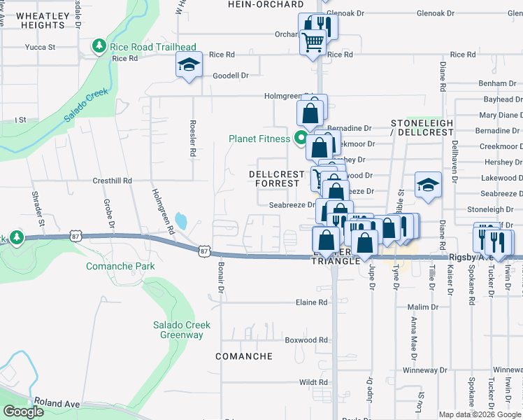 map of restaurants, bars, coffee shops, grocery stores, and more near 4406 Jamestown Drive in San Antonio