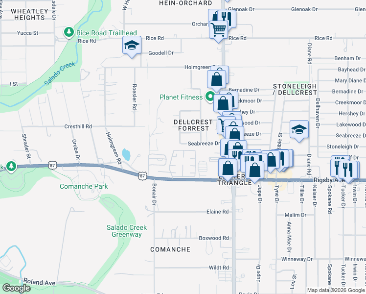 map of restaurants, bars, coffee shops, grocery stores, and more near 4406 Jamestown Drive in San Antonio