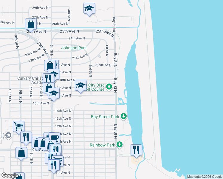 map of restaurants, bars, coffee shops, grocery stores, and more near 20 17th Avenue North in Texas City