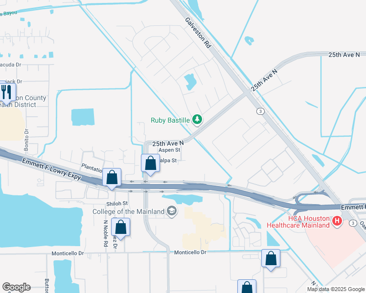 map of restaurants, bars, coffee shops, grocery stores, and more near in Texas City