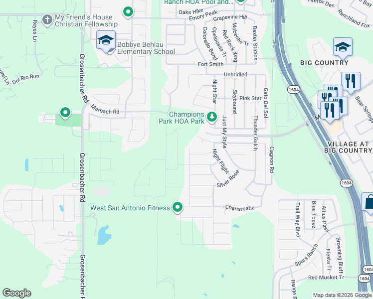 map of restaurants, bars, coffee shops, grocery stores, and more near 2933 Just Because in San Antonio