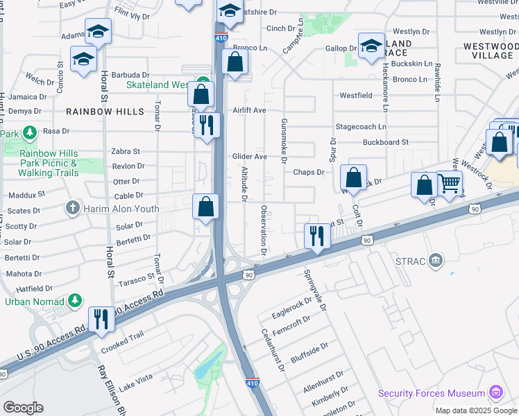 map of restaurants, bars, coffee shops, grocery stores, and more near in San Antonio