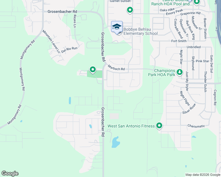 map of restaurants, bars, coffee shops, grocery stores, and more near 2380 Grosenbacher Road in San Antonio