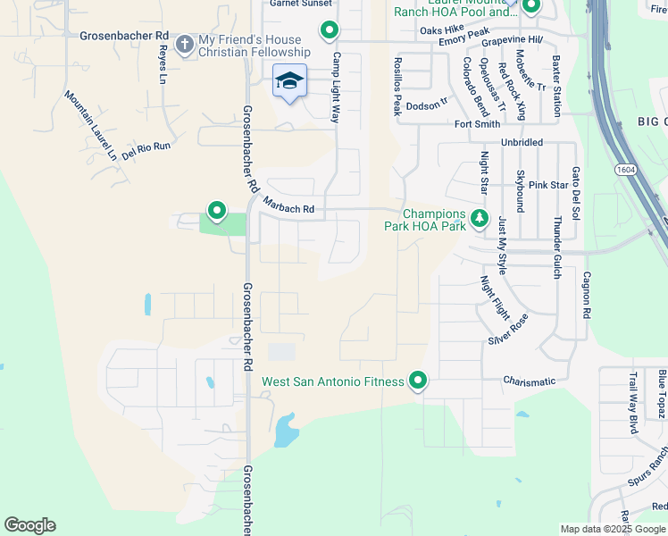 map of restaurants, bars, coffee shops, grocery stores, and more near 2938 Lindenwood Run in San Antonio