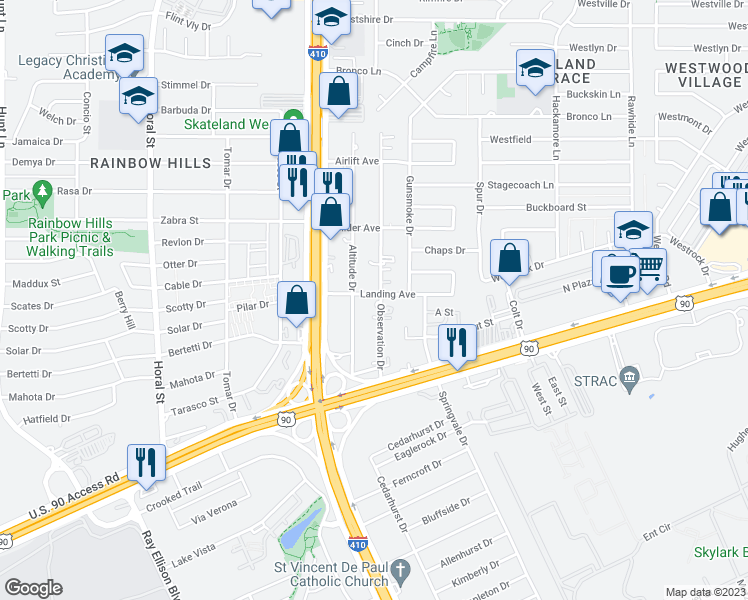 map of restaurants, bars, coffee shops, grocery stores, and more near in San Antonio