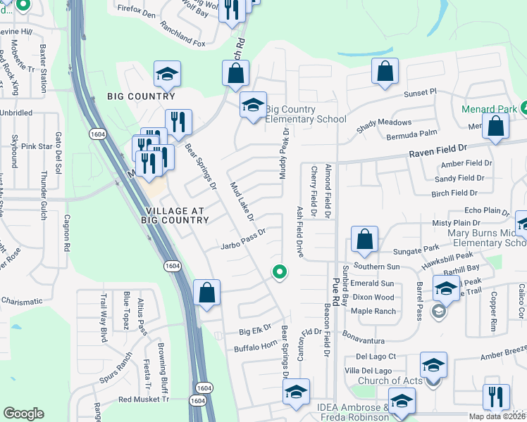 map of restaurants, bars, coffee shops, grocery stores, and more near 11339 2 Wells Drive in San Antonio