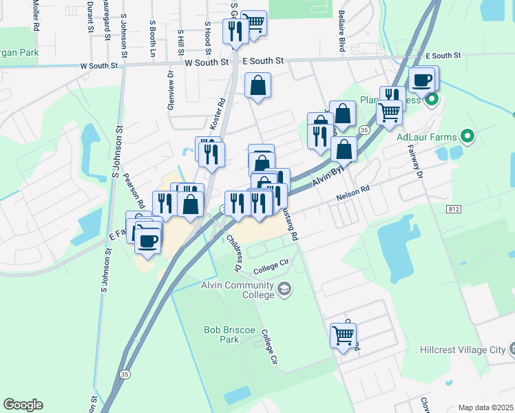 map of restaurants, bars, coffee shops, grocery stores, and more near 2451 Route 35 in Alvin