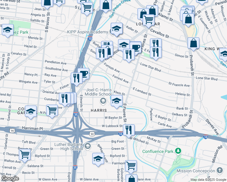 map of restaurants, bars, coffee shops, grocery stores, and more near 313 Mockert Street in San Antonio