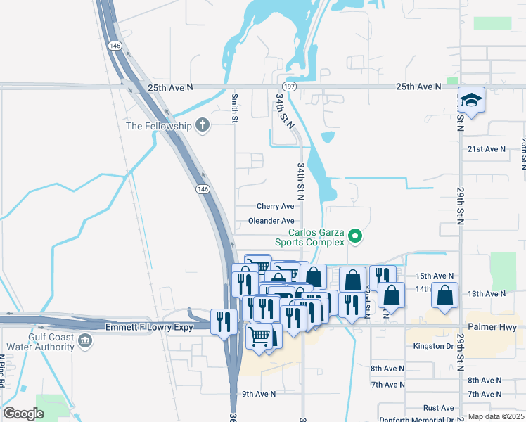 map of restaurants, bars, coffee shops, grocery stores, and more near 3509 Cherry Avenue in Texas City