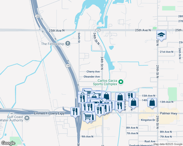 map of restaurants, bars, coffee shops, grocery stores, and more near 3419 Cherry Avenue in Texas City