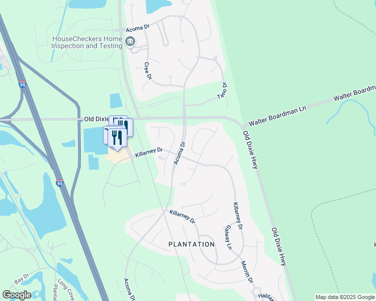 map of restaurants, bars, coffee shops, grocery stores, and more near 1345 Wicklow Lane in Ormond Beach