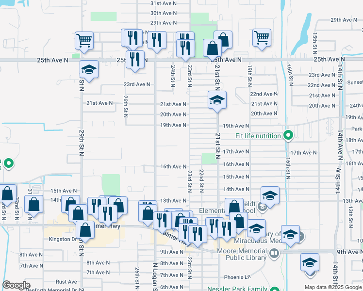 map of restaurants, bars, coffee shops, grocery stores, and more near 1720 North Logan Street in Texas City
