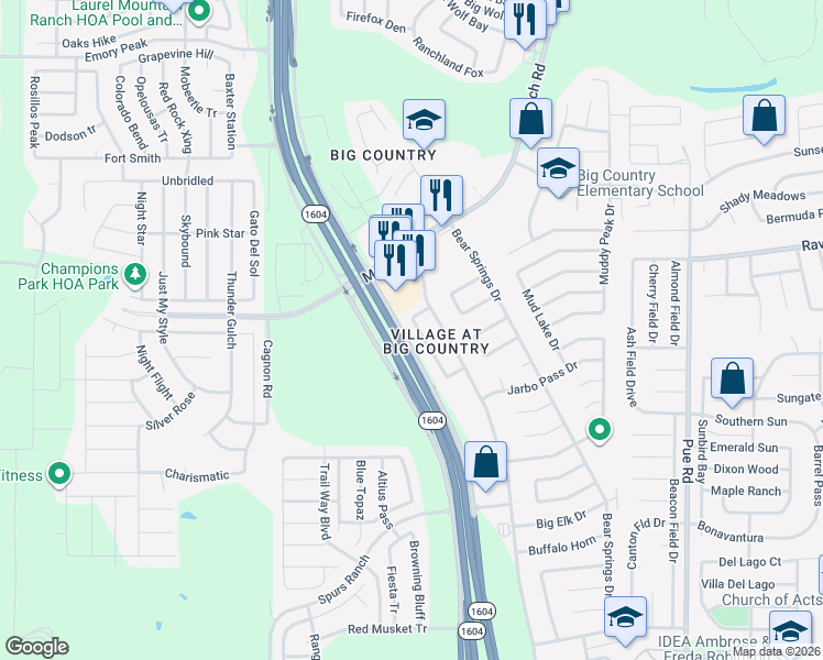 map of restaurants, bars, coffee shops, grocery stores, and more near 2415 Westgard Pass in San Antonio