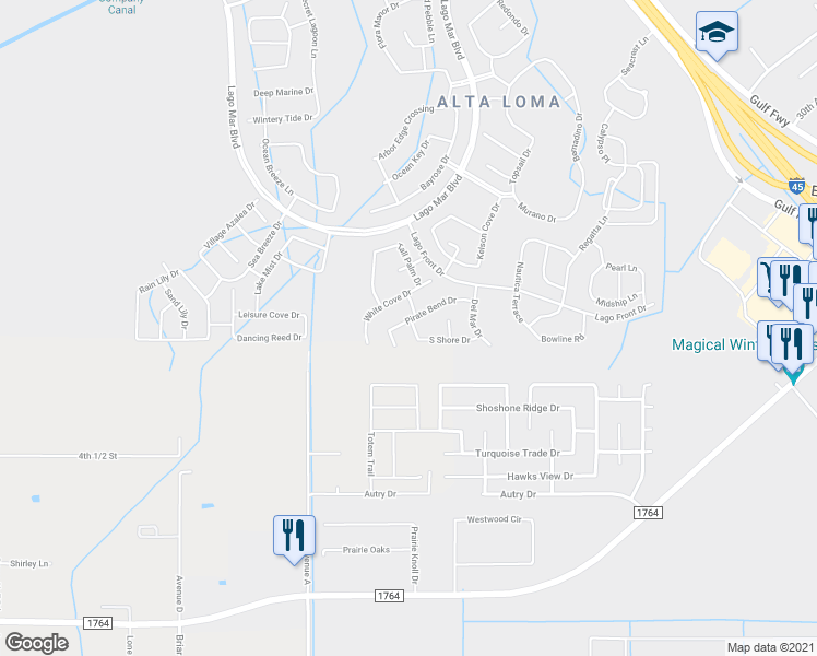 map of restaurants, bars, coffee shops, grocery stores, and more near 12801 Pirate Bend Drive in Santa Fe