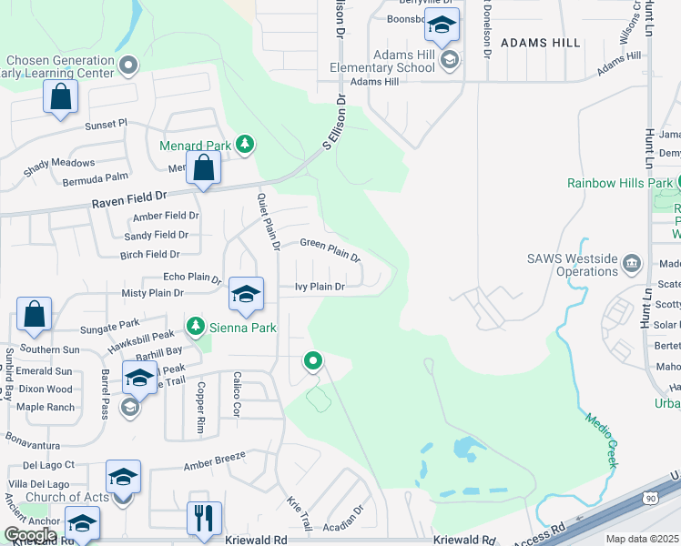 map of restaurants, bars, coffee shops, grocery stores, and more near 2911 Marble Glade in San Antonio