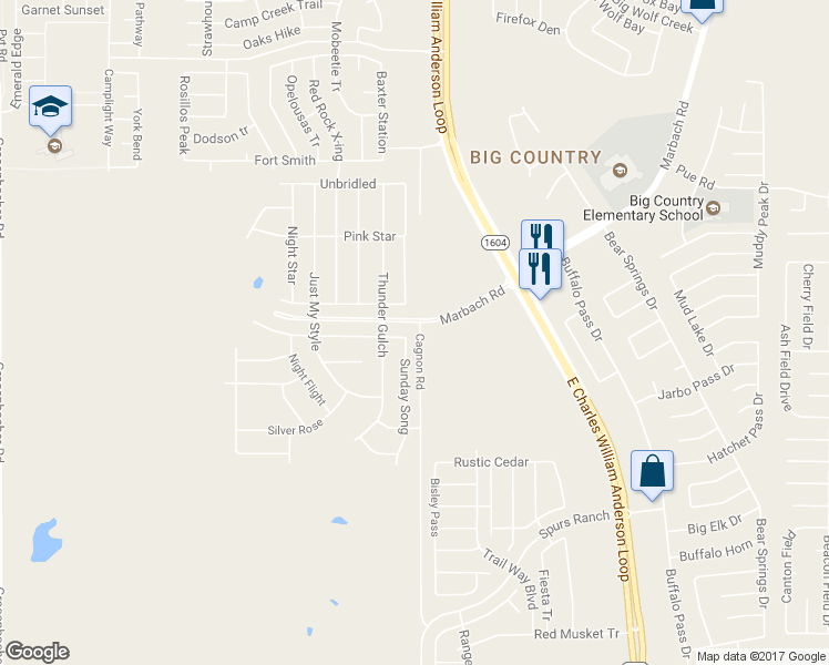 map of restaurants, bars, coffee shops, grocery stores, and more near 2902 Sunday Song in San Antonio