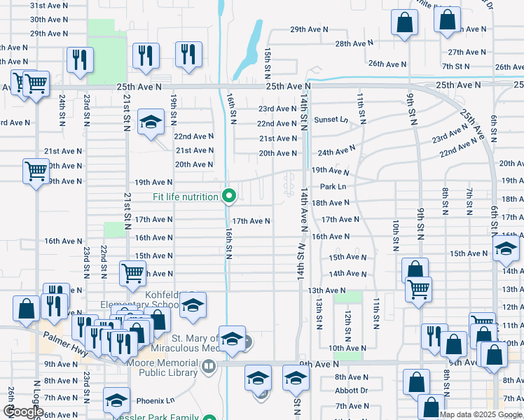 map of restaurants, bars, coffee shops, grocery stores, and more near 1507 18th Avenue North in Texas City