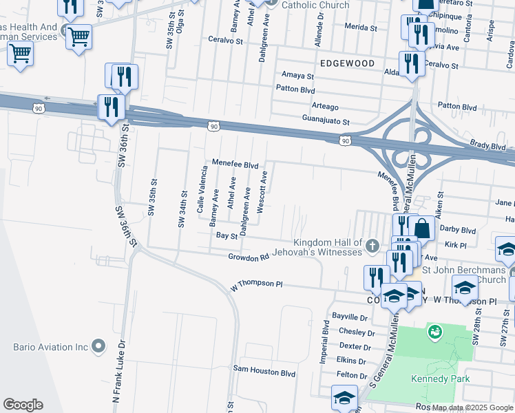 map of restaurants, bars, coffee shops, grocery stores, and more near 2607 Wescott Avenue in San Antonio