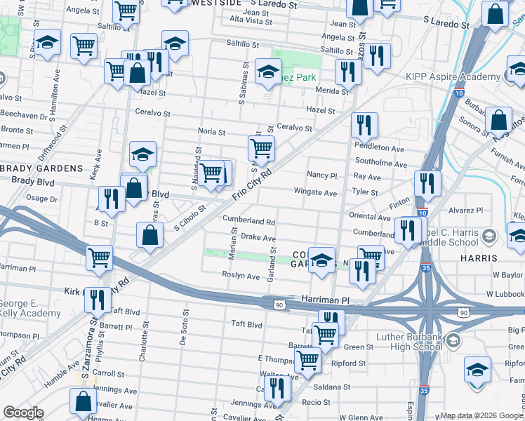 map of restaurants, bars, coffee shops, grocery stores, and more near 522 Oriental Ave in San Antonio