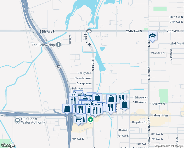 map of restaurants, bars, coffee shops, grocery stores, and more near 3401 Cherry Avenue in Texas City
