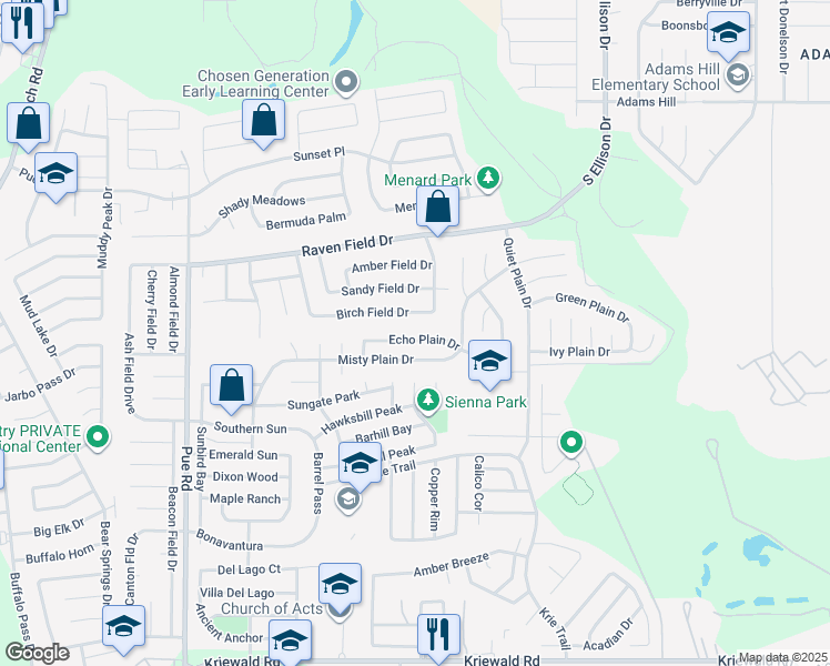 map of restaurants, bars, coffee shops, grocery stores, and more near 9939 Echo Plain Drive in San Antonio