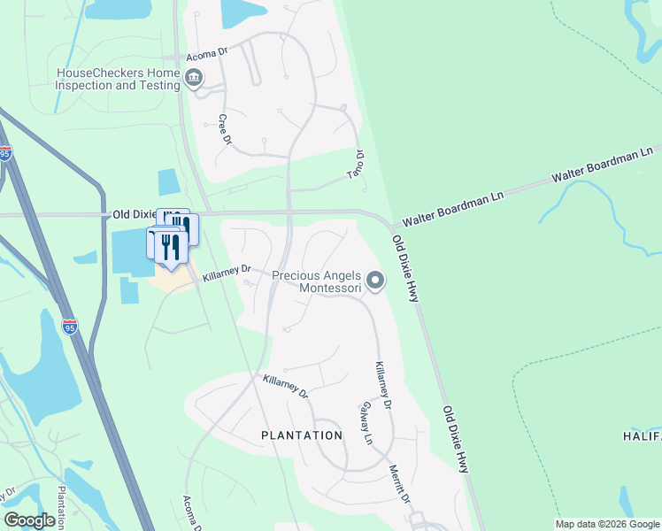 map of restaurants, bars, coffee shops, grocery stores, and more near 3763 Carrick Drive in Ormond Beach