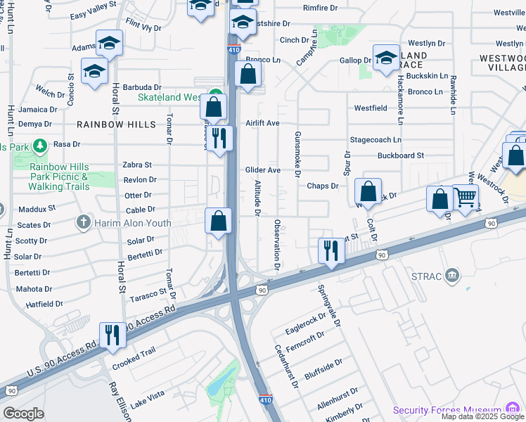 map of restaurants, bars, coffee shops, grocery stores, and more near in San Antonio