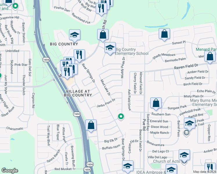 map of restaurants, bars, coffee shops, grocery stores, and more near 11339 2 Wells Drive in San Antonio