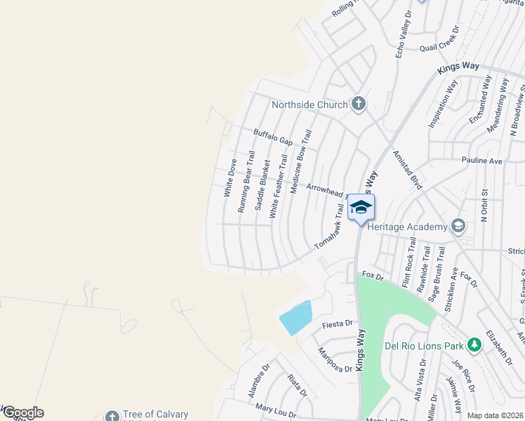 map of restaurants, bars, coffee shops, grocery stores, and more near 215 White Feather Trail in Del Rio