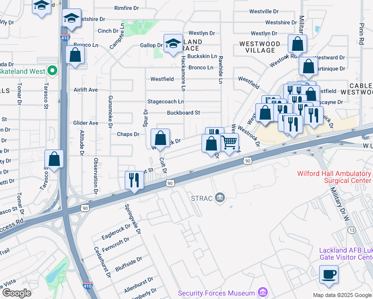 map of restaurants, bars, coffee shops, grocery stores, and more near 226 South Plaza in San Antonio