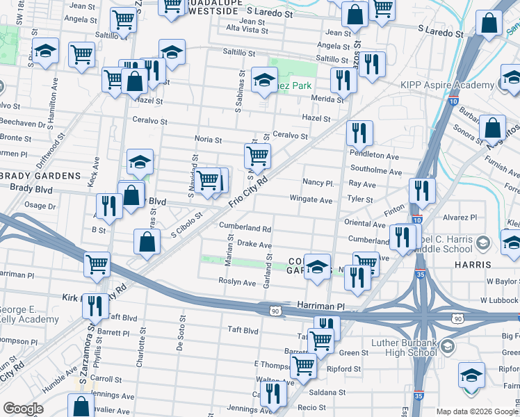 map of restaurants, bars, coffee shops, grocery stores, and more near 522 Oriental Avenue in San Antonio