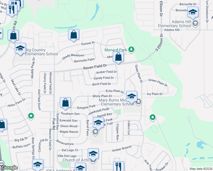 map of restaurants, bars, coffee shops, grocery stores, and more near 9977 Echo Plain Drive in San Antonio