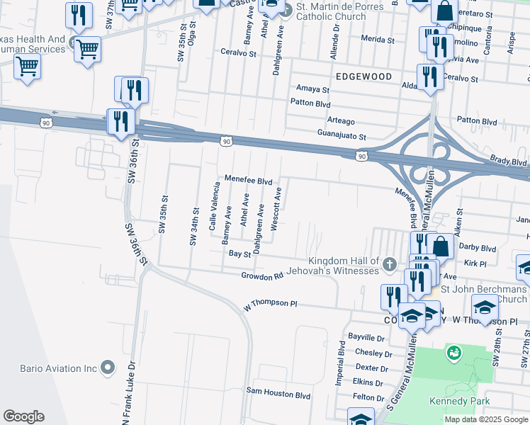 map of restaurants, bars, coffee shops, grocery stores, and more near 2607 Wescott Avenue in San Antonio