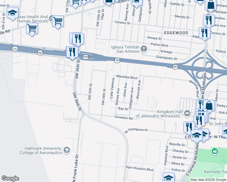 map of restaurants, bars, coffee shops, grocery stores, and more near 2611 Barney Avenue in San Antonio