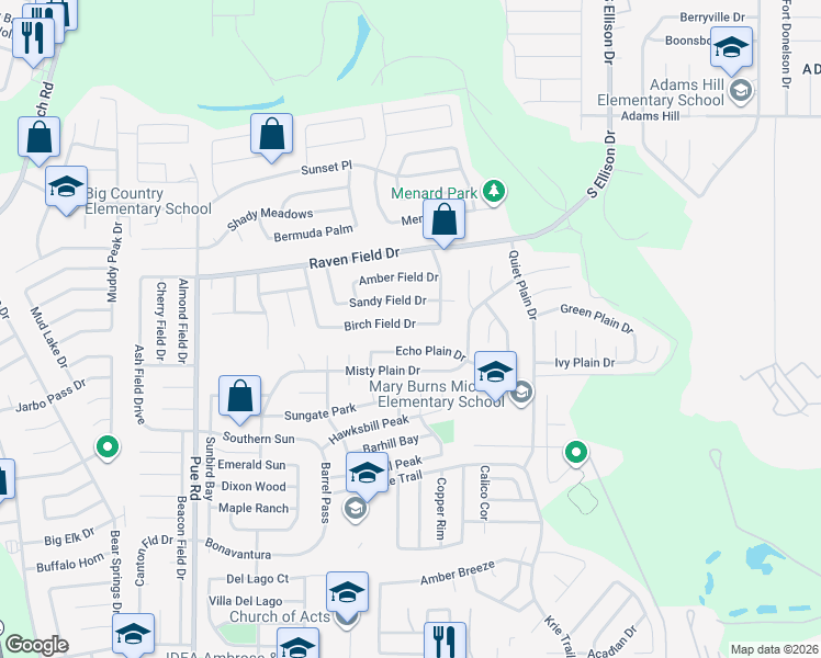map of restaurants, bars, coffee shops, grocery stores, and more near 9939 Echo Plain Drive in San Antonio