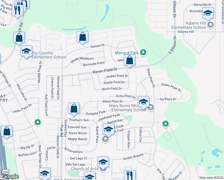 map of restaurants, bars, coffee shops, grocery stores, and more near 9977 Echo Plain Drive in San Antonio