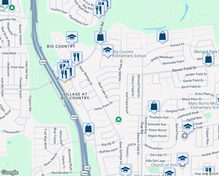 map of restaurants, bars, coffee shops, grocery stores, and more near 11339 2 Wells Drive in San Antonio