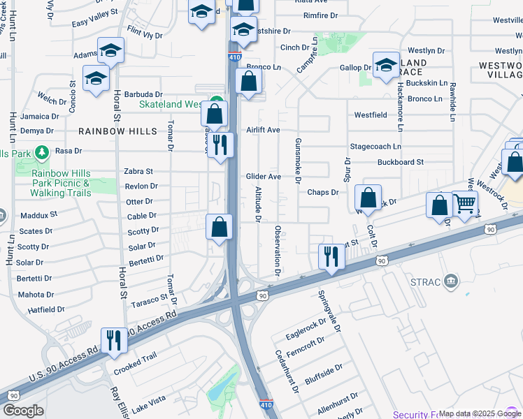 map of restaurants, bars, coffee shops, grocery stores, and more near in San Antonio